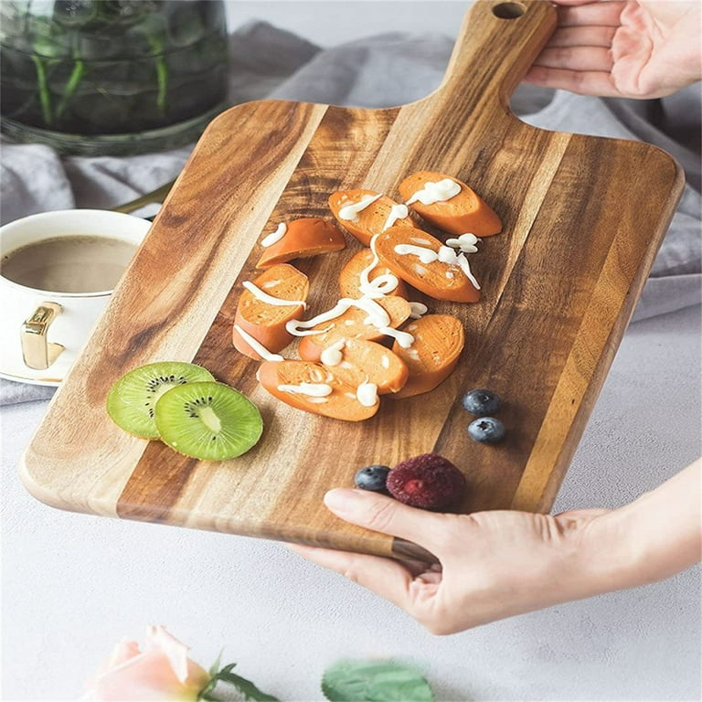 TERGAYEE Wood Round Cutting Board,Chopping Board with Handle for  Meat,Cheese Board,Vegetables,Bread, and Charcuterie - Decorative Wooden  Serving Board for Kitchen and Dining Room 