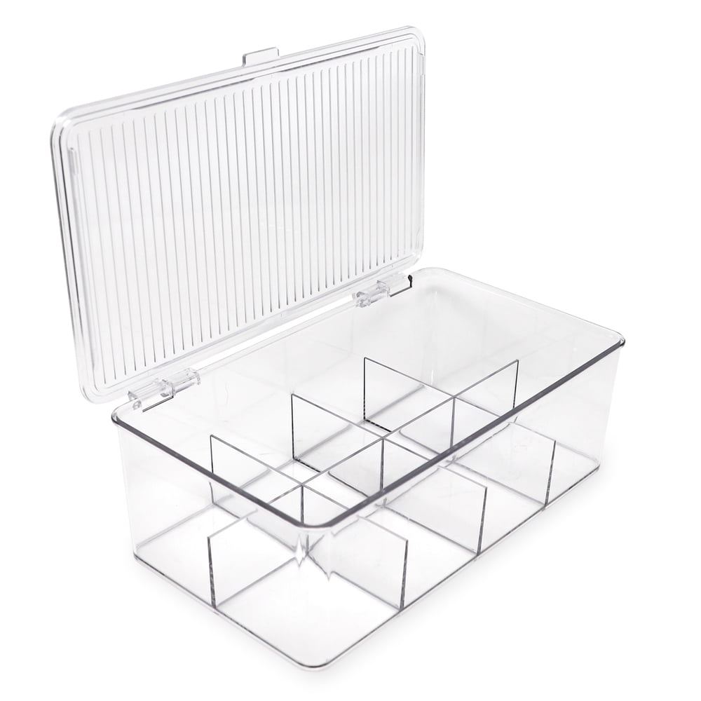 Isaac Jacobs Divided Clear Plastic Organizer with Hinged Lid, BPAFree