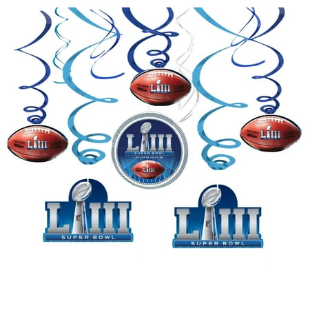 2019 Super Bowl LIII 53 Football Party Swirls Paper Hanging Whirls, 12 CT, 26", Blue