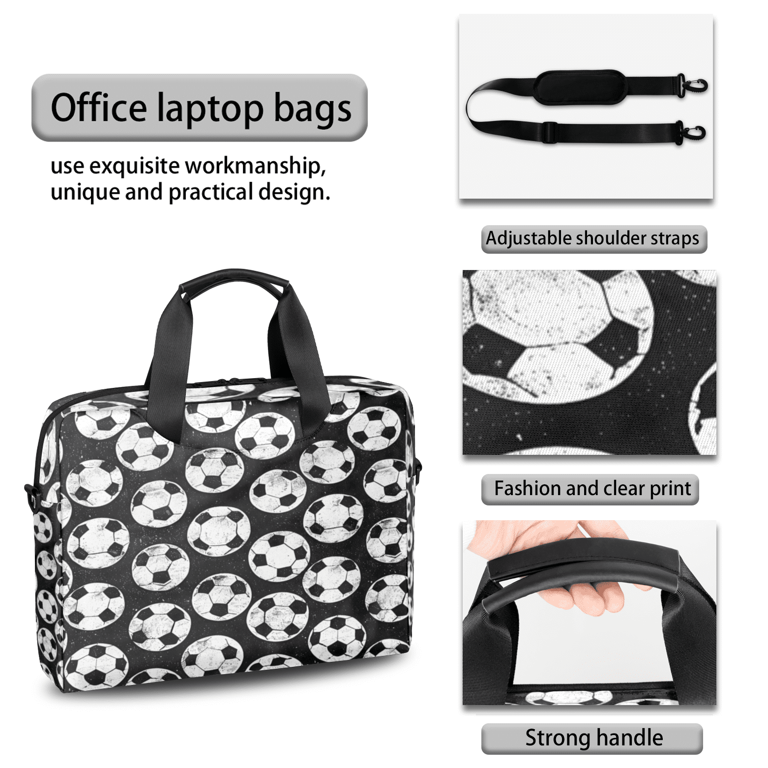 Herdesigns Soccer Ball Laptop Bag for Women Men, Computer Case Briefcase Messenger Bags, 15-15.6 inch Laptop Sleeve Shoulder Bag