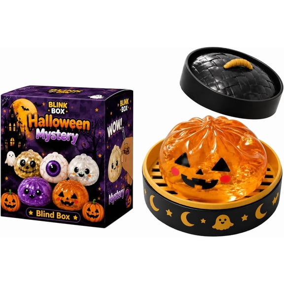 Mystery Halloween Dumpling Squishy, Colorful Cute Pumpkin Ghosts Halloween Dumplings Squeeze Balls Stress Relief Sensory for Party Favors Desk Decor