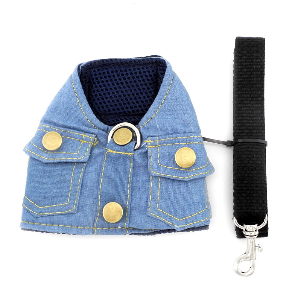 SELMAI Small Dog Cat Denim Vest Jacket Puppy Harness Leash Set Soft Mesh Padded Adjustable for