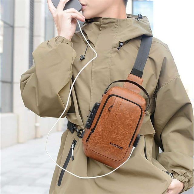 IFNWSV Motorcycle Bag Men's Backpack Lightweight USB Interface Password Lock -theft Chest Bag Multifunctional Shoulder Crossbody Bag