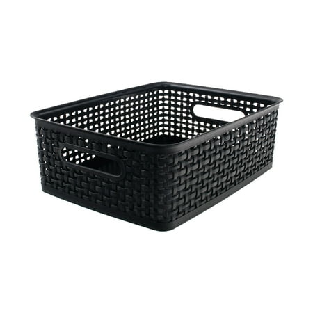 Advantus 36003 Weave Design Plastic Medium Bin, 13.75"L by 10.5"W by 4.625"H, Black