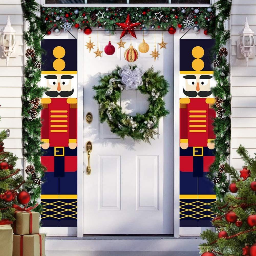 Xmas Solider Nutcracker Door Banner for Yard Garden Indoor Outdoor Nutcracker Christmas Decorations Large Size for Front Door