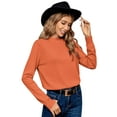 thumbnail image 2 of LANPULUX Sweaters for Women Lightweight Soft 100 Wool Mock Neck Pullovers Long Sleeve, Orange, 2 of 5