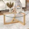 thumbnail image 2 of ON-TREND 35" Round Glass Coffee Table - Modern Cocktail Table with Tempered Glass Top & Sturdy Natural Wood Base, Easy Assembly for Living Room, Apartment, Entryway, 2 of 18