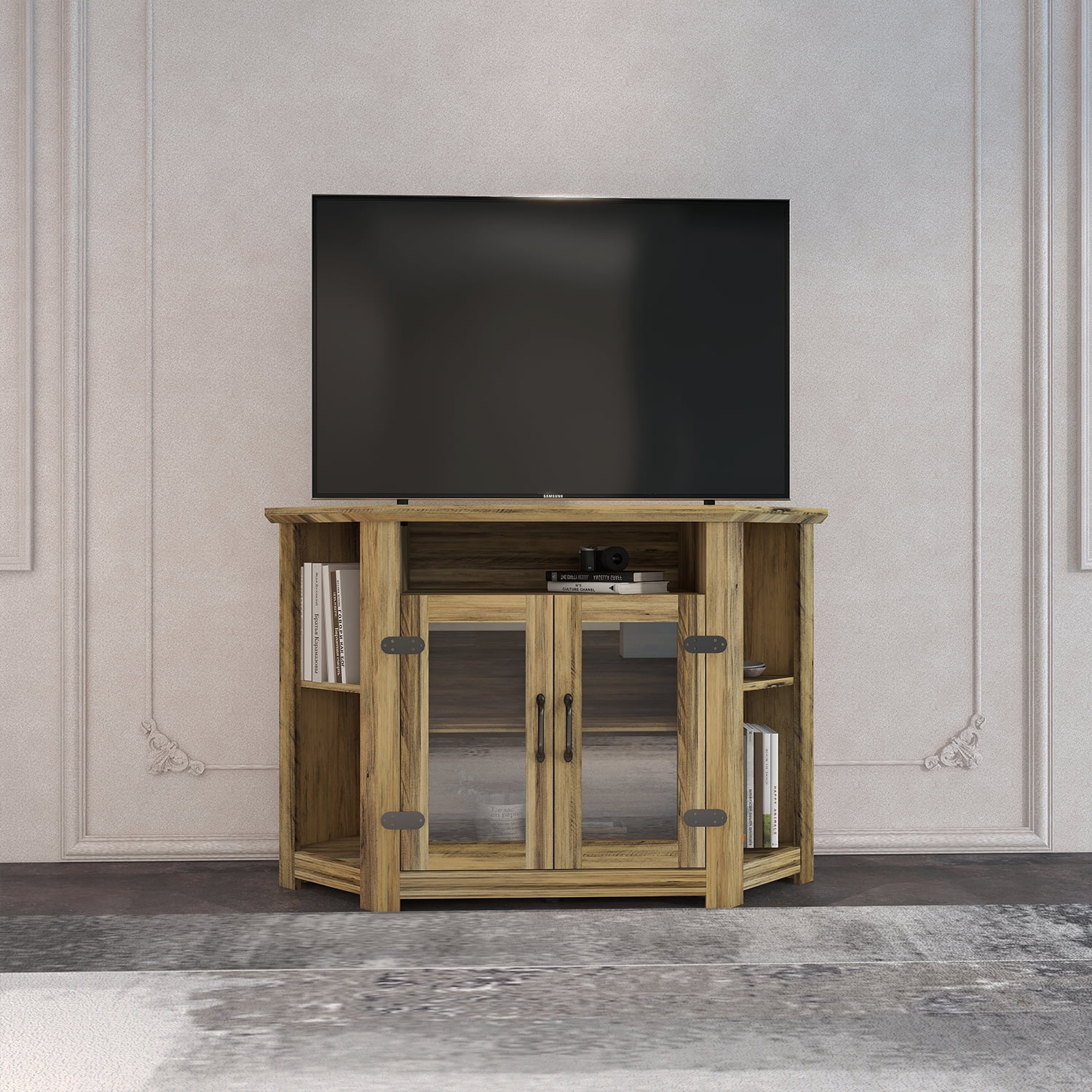 Kadyn 44 Inch Modern Farmhouse Wood Entertainment Center, Particle Board TV Console with Double Doors and Storage Cabinets, TV Stand for Living Room, Bright Yellow Kadyn 44 Inch Modern Farmhouse Wood Entertainment Center, Particle Board TV Console with Double Doors and Storage Cabinets, TV Stand for Living Room, Bright Yellow