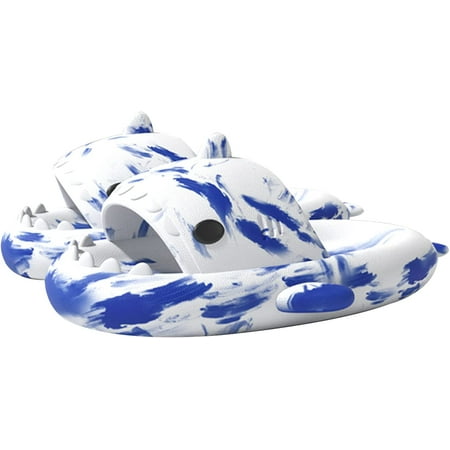 

Shark Sandals Slides for Women Men Agooga Cute Novelty Cartoon Anti-Slip Open Toe Slides Summer Lightweight Shark Sandals Casual Beach Foam Shoes Unisex Fashion Cloud Shark Slippers(White Blue)