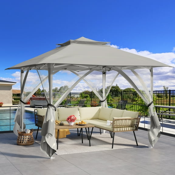 DWVO 12ft x 12ft Beige Instant Pop Up Outdoor Canopy, Portable and Adjustable Height