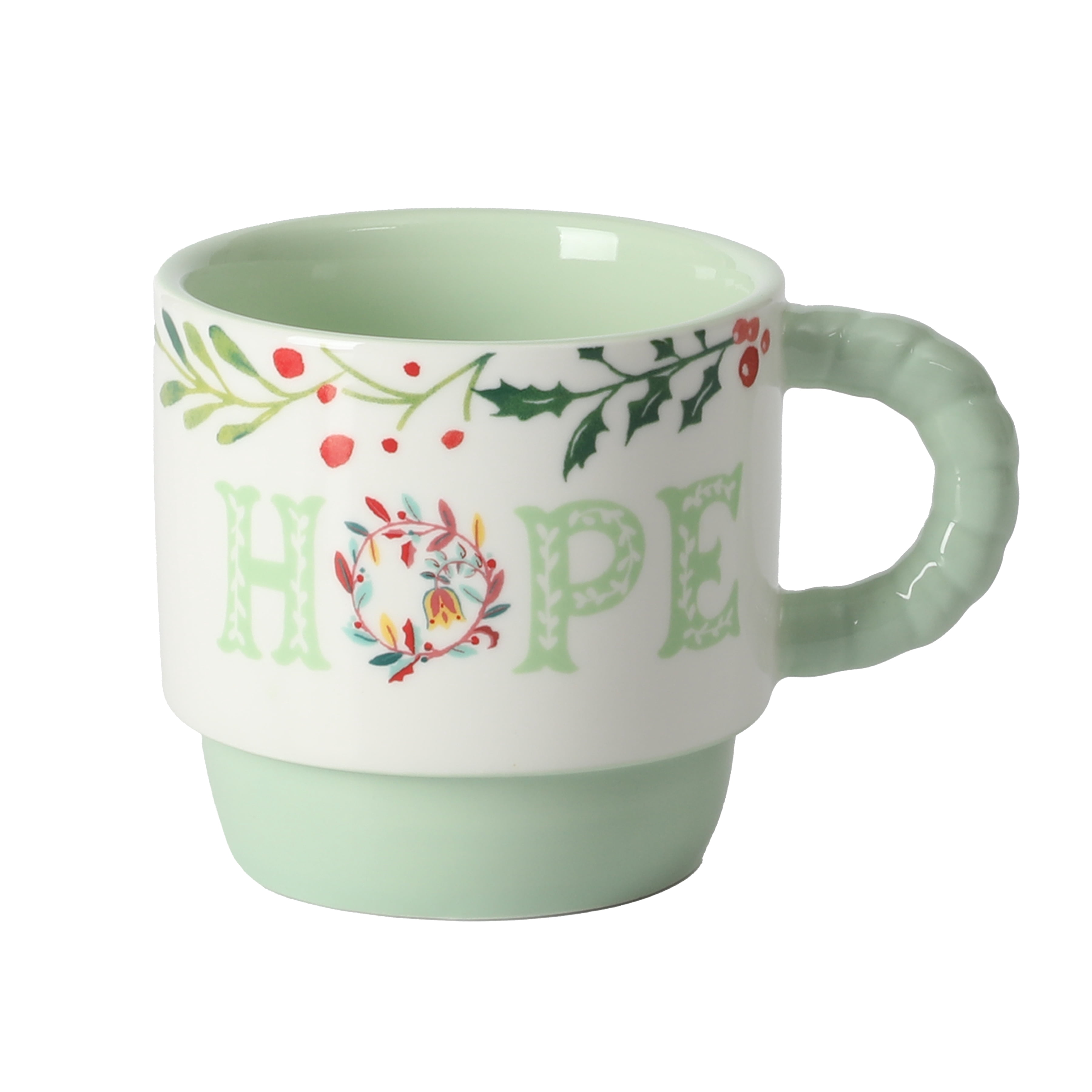 The Pioneer Woman Merry Meadow Sentiments 5-Piece 12.5oz Stoneware Stacking Mugs with Rack
