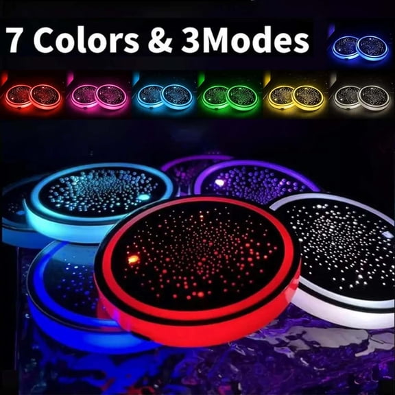 7 Color USB Rechargeable Car Cup Holder Light, Smart Sensor LED Coaster with Auto On Off, Waterproof Anti Slip Cup Holder Light for Vehicle Interior Decor