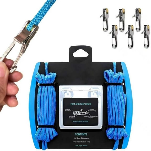 Rope Adjuster, Paracord Tensioner Rope Tightener with Brass Roller Stainless Steel Spring for Camping, Outdoor, Boating Guy Lines