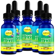 Liquid Vitamin D3 K2 Drops with MCT Oil 5000 IU - Vegan, No Taste, No Odor, Soy-Free, Non-GMO, 1000 IU per Drop, Boosts Energy Levels & Immune System, Supports Heart & Bones Health
