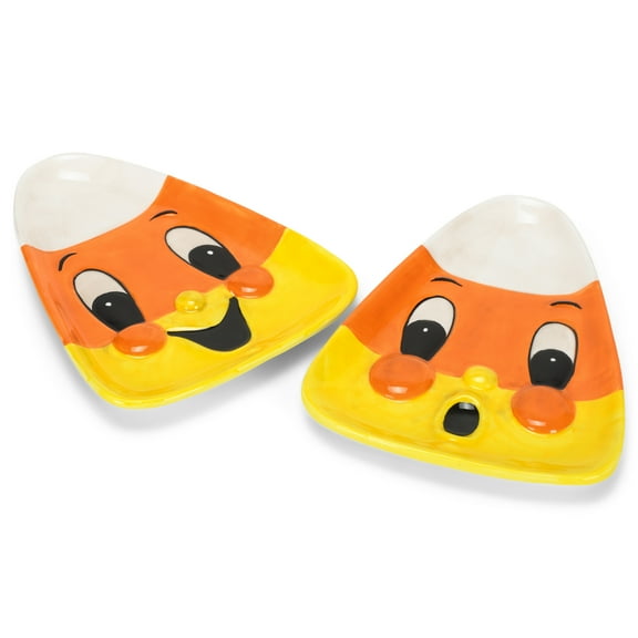Orange Candy Corn Face 8 x 6.25 Dolomite Decorative Serving Platter Plate Set 2