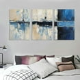 thumbnail image 3 of Shangniulu Abstract Canvas Wall Art Modern Geometric Art Paintings Blue Blocks and Lines Painted on Cream Background Elegantly Framed Artwork Pictures for Living Room Bedroom Wall Decor, 3 of 4