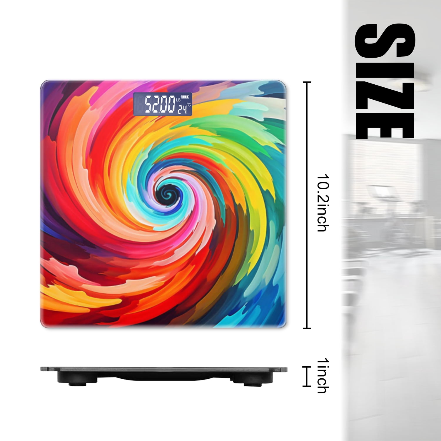 Bathroom Scale, Highly Accurate Digital Body Scale,Precisely Measures Weight up to 400 lbs-Colorful Swirls Of Paint Forming Intricate Spiral Symbolizing Creativity