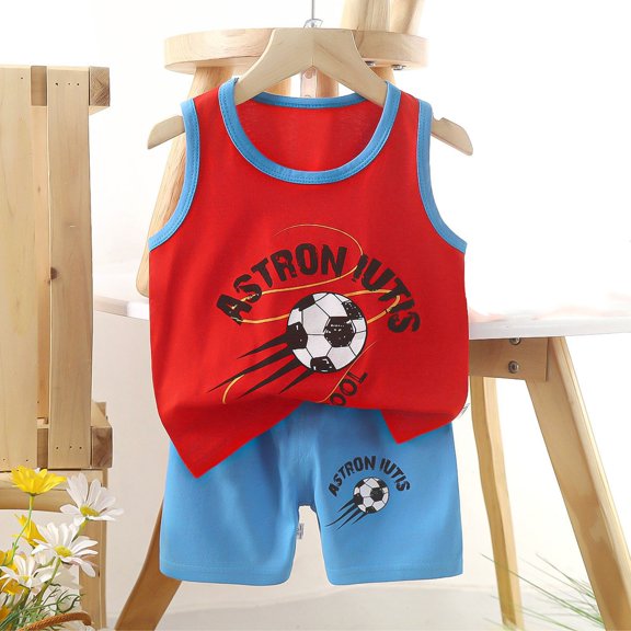 Cethrio Kids Boys Outfit Set, Cotton Sleeveless Soft Tank Tops and Shorts Sets Red Size 18 Months