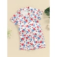 thumbnail image 4 of Musuos Kid Girls 4th of July Pajama Sets 1-5 Years Short Sleeve Lapel Shirt Floral Bow Print Shorts 2 Piece Set Sleepwear for Toddler, 4 of 9