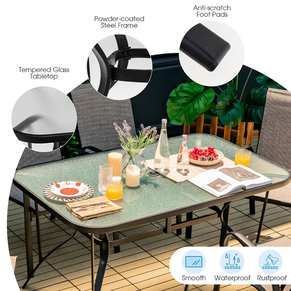 Aimee Lii 55" x 35" Patio Dining Rectangle Tempered Glass Table with Umbrella Hole, Outdoor Patio Furniture Aimee Lii 55" x 35" Patio Dining Rectangle Tempered Glass Table with Umbrella Hole, Outdoor Patio Furniture