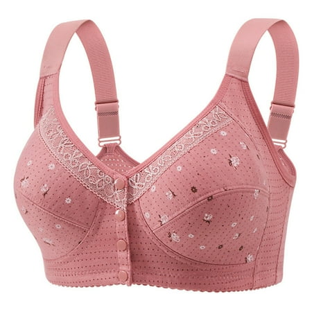 Womens Daisy Bra  Clearance Button Closure No Underwire Push Up Tank Top Comfy Breathable Wide Shoulder Vest Elder Woman Bra Pink S
