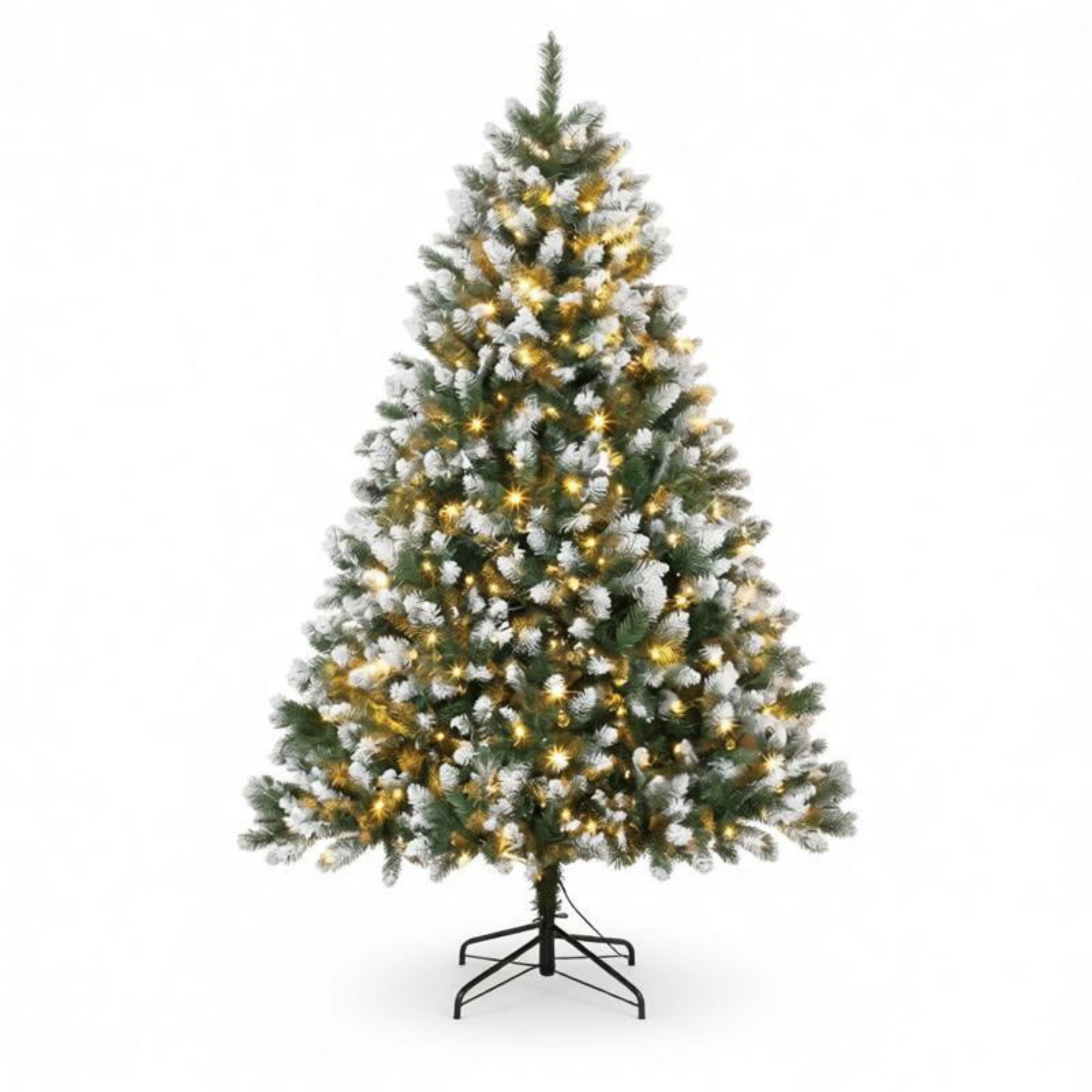 Pre-Lit Artificial Christmas Tree with Hinged Branches, 6 ft, 1020 PVC Tips, 350 Dual-Color LED Lights, Remote Control, Metal Base