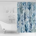 thumbnail image 4 of Small Stall Shower Curtain 48x72 Inch Narrow Half Size Blue Botanical Bath Curtains Bathroom Decor Watercolor Spring Summer Leaf Pastoral Waterproof Fabric Shower Curtain Set with Hooks 48 Inch, 4 of 6