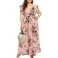 thumbnail image 2 of Sundresses for Women Casual Summer - Women's Plus Size Maxi Dresses Summer Floral Boho High Waist V Neck Maxi Dress Short Sleeve Long Sun Dresses, 2 of 6