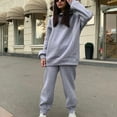 thumbnail image 2 of Edvintorg Women Fall Winter 2025 Outfit Women's Solid Hooded Long Sleeved Sweater Casual Two-Piece Long Sleeved Round Neck Shirt/Shirt Set, 2 of 7
