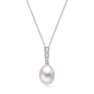 YAMI Cultured Pearl Teardrop Necklace, Sterling Silver CZ