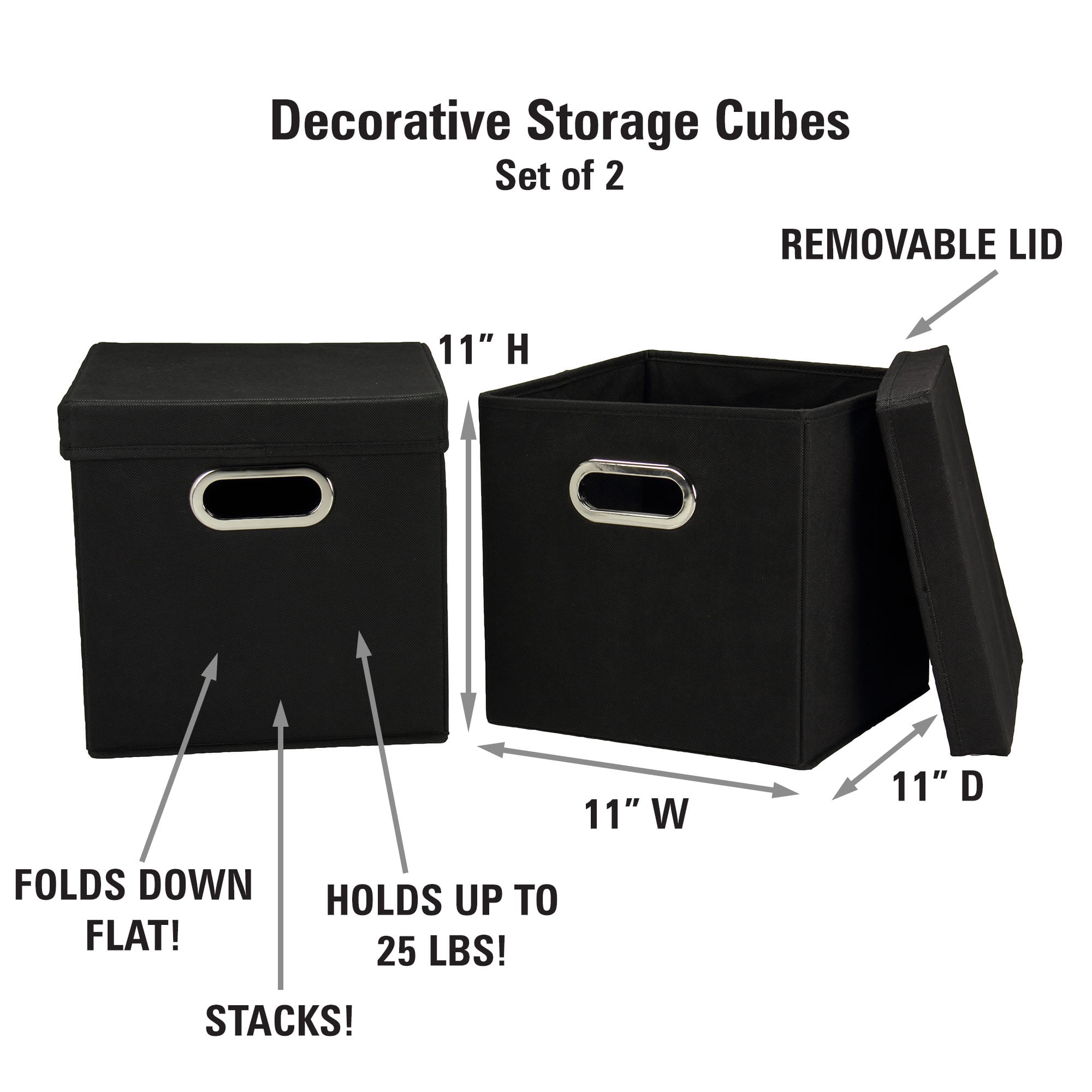 Household Essentials Cube Set with Lids, 2pk, Black