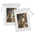 thumbnail image 1 of Moroccan Fabric Pouch Set of 2, Lanterns Souk Evening Culture Historical Traveling Destinations, Small Drawstring Bag for Toiletries Masks and Favors, 9" x 6", Brown Purple Green, by Ambesonne, 1 of 2
