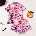 thumbnail image 4 of Likimi Halloween Womens Pajama Set Lapel Button Down Hallowmas Cartoon Print Short Sleeve Pjs Tops With Shorts Spring Autumn Comfort Homewear Pink Size L, 4 of 4