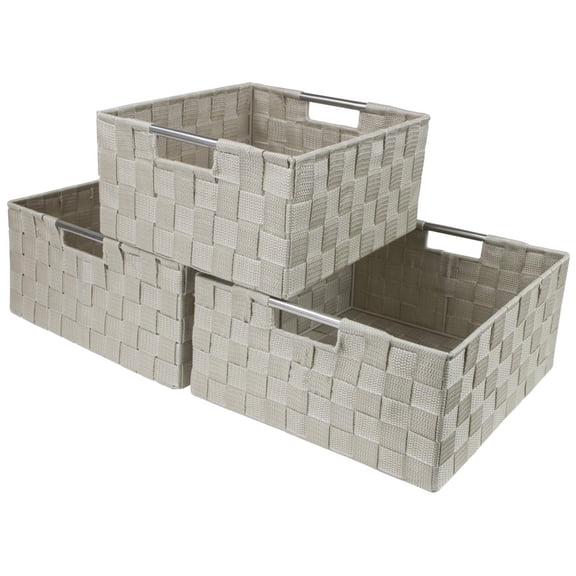 Sorbus 3 Piece Woven Storage Basket Set, Stackable Cube Bins with Handles, Beige Organizer Totes