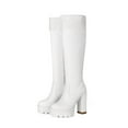 thumbnail image 4 of Hinvhai Women's Wide Calf Knee High Boots Platform Chunky Heeled Boots Rounded Toe Block Heel Tall Boot for Women White 9.5(43), 4 of 6