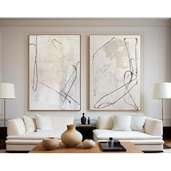 Luvia Wabiabi Beige And Black Abstract Poster On Set Of 2 Beige Texture Contemporary Abstract Art For Living Room, Modern Wall Decor Set 2 Prints 8x12 UNFRAMED