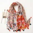 thumbnail image 4 of Yuanlong Womens Scarves Multi Color Floral Printed Linen Scarf With Tassels Shawls Wraps Bohemian Lightweight Neck Shawl, 4 of 8