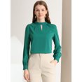 thumbnail image 2 of INSPIRE CHIC Women's Keyhole Stand Collar Pleated Back Button Blouse Tops, 2 of 6