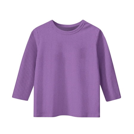 Ltctricy Children s 3/4 Sleeve Tops Unisex Girls Boys Crew Neck Ribbed Knit T Shirts Loose Casual Tee Blouses 4- 12 Y(Purple 5-6 Years)