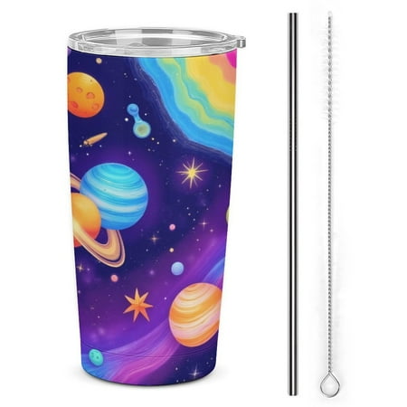 

Colorful Cosmic Planets Tumbler Print 20oz Stainless Steel Coffee Cup with Lid & Straw Double Wall Insulated Tumbler