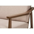thumbnail image 7 of Baxton Studio Venza Mid-Century Modern Walnut Wood Light Brown Fabric Upholstered 3-Seater Sofa, 7 of 7