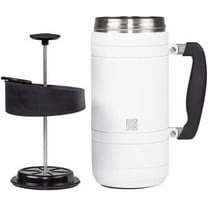 Basecamp Coffee Press - Double Wall Vacuum Insulated Stainless Steel - Bru-Stop Technology, No Grounds in Coffee, No Spill Lid (Snowflake White, 48 fl.oz)
