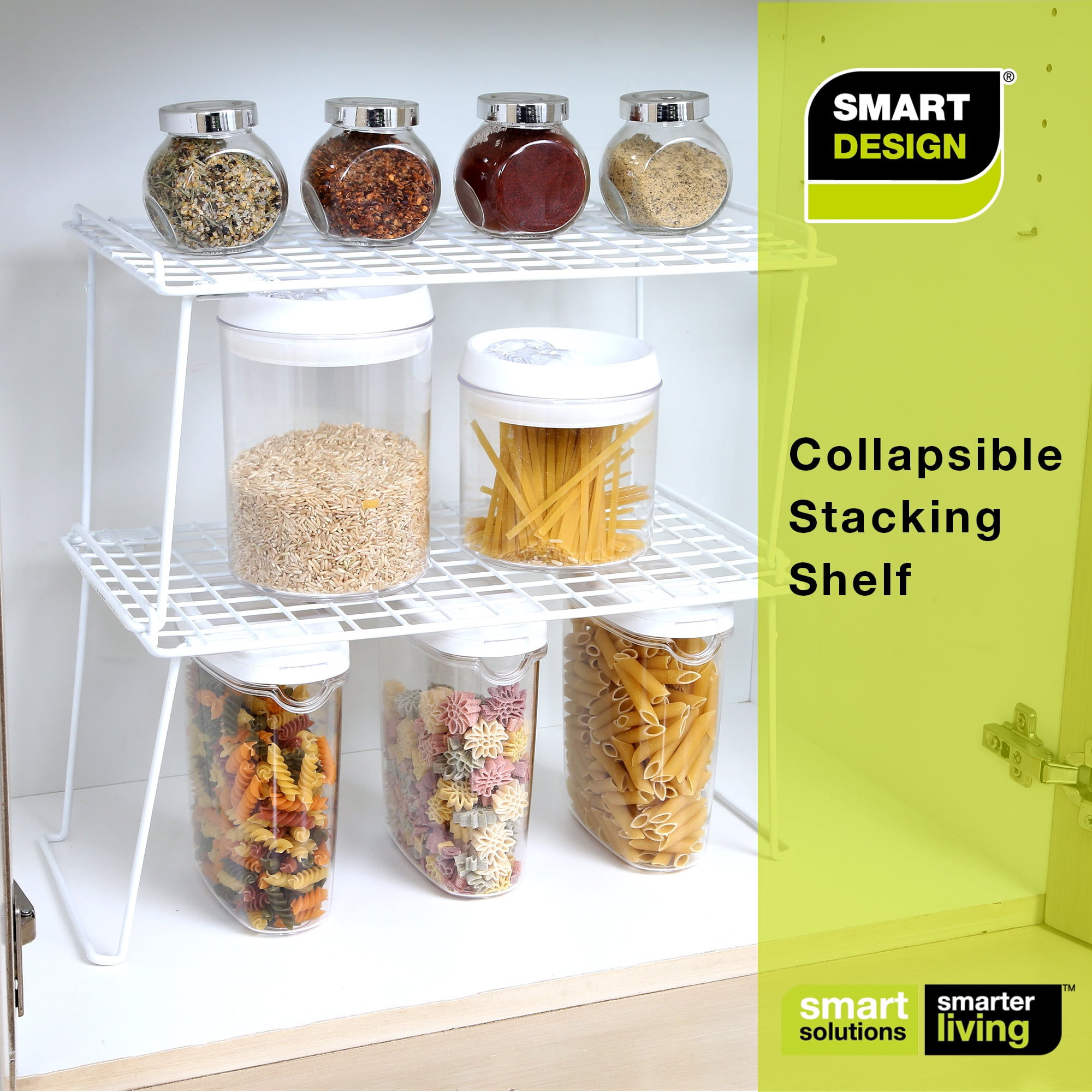 Smart Design Stacking Cabinet Shelf Rack - Large - 16 x 10 Inch -  White