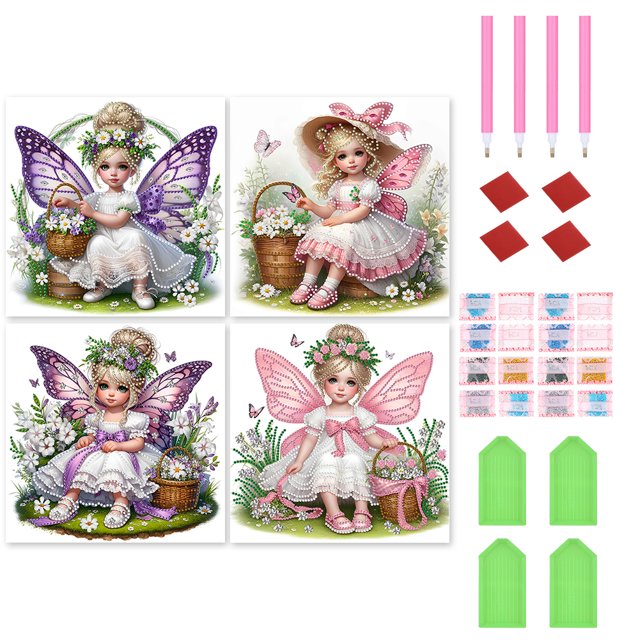 4 Uds 5D DIY Kit Con Forma Especial Parcial para Niña 30x30cm
