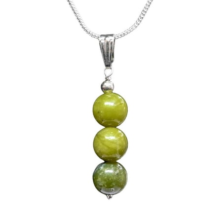 Green Jade Bead Necklace - Silver Necklace Pendant Jewelry for Women