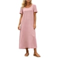 thumbnail image 4 of Tqcoqu Women's Textured Dresses,Round Neck Short Sleeve Loose Maxi Casual Dress with Pockets,Pink Women's S-XXL, 4 of 8