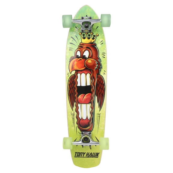 Tony Hawk 34" x 8.5" Big Mouth Hawk Green Cruiser Complete Skateboard, 6" Trucks, 60 mm x 45 mm Wheels, Ages 5 