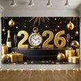 thumbnail image 6 of Golden Theme 2026 New Year Countdown Backdrop Clock Design Festive Decoration Celebration Banner for New Year's Eve Party Holiday Celebration Indoor Decoration, 6 of 9