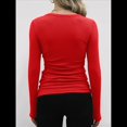 thumbnail image 4 of Camisetas Básicas Ajustadas Informales de Cuello Redondo y Larga Acanaladas para Mujer Rojo M, 4 of 6