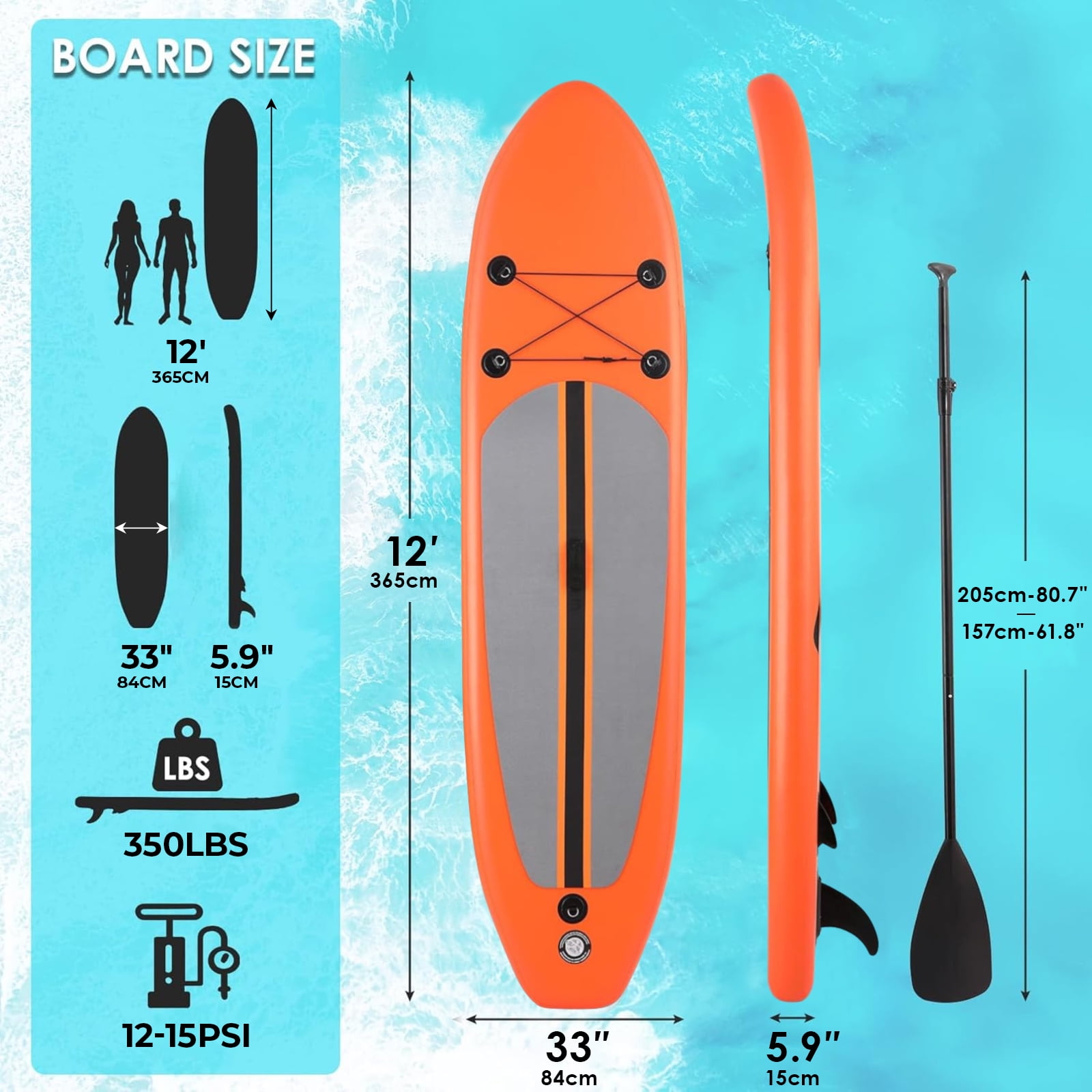 Arlopu 12ft Inflatable Paddle Board Stand up Paddle Board Non-Slip with Premium SUP Accessories